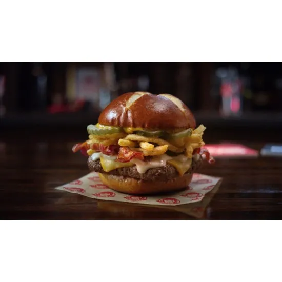 Image of two filled Pretzels burger Buns