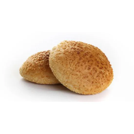 Two burger buns coated in sesame seeds